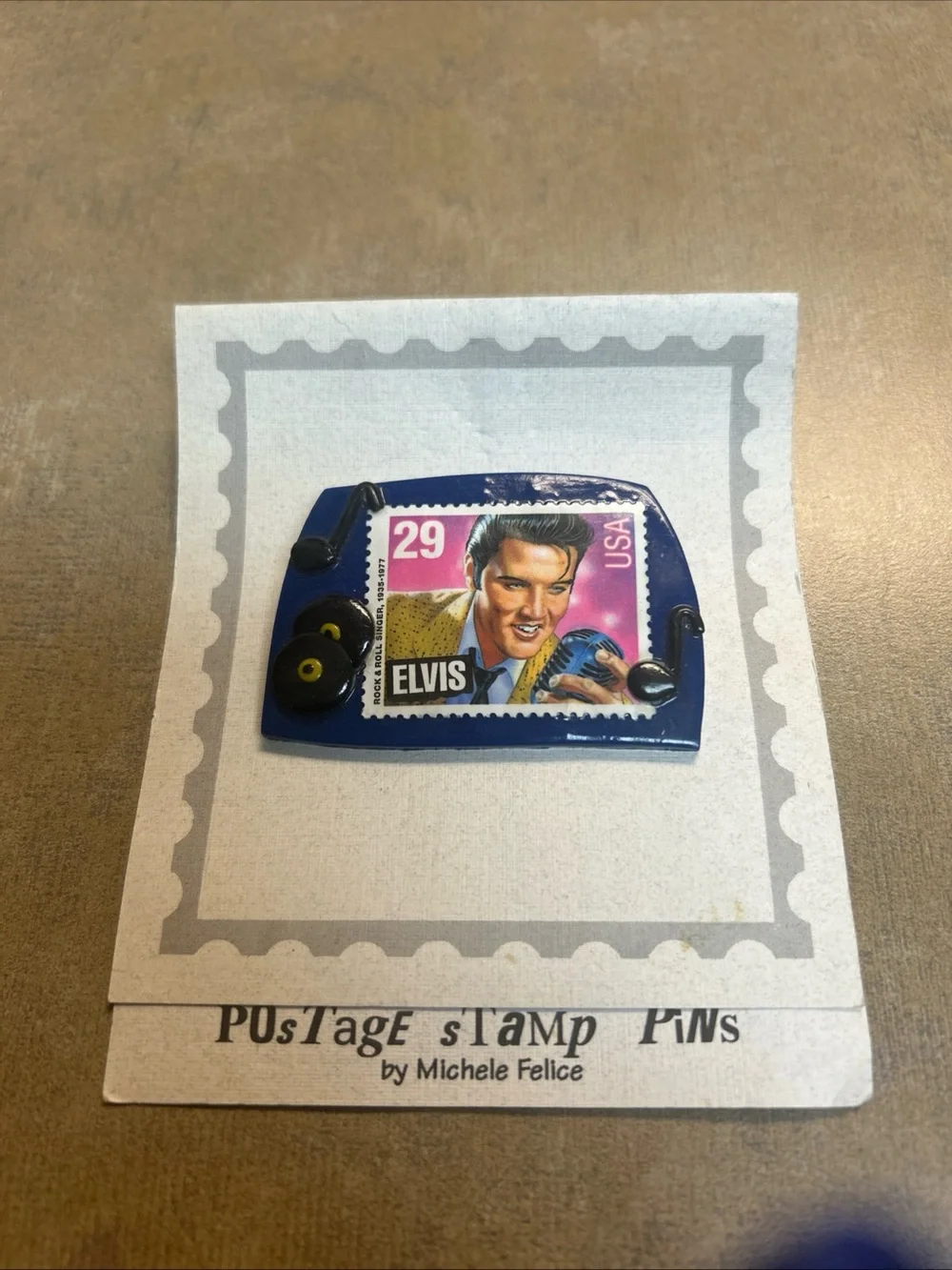 Vintage 1993 Elvis Presley 29c Stamp Pin SIGNED BY ARTIST Michele Felice 1997